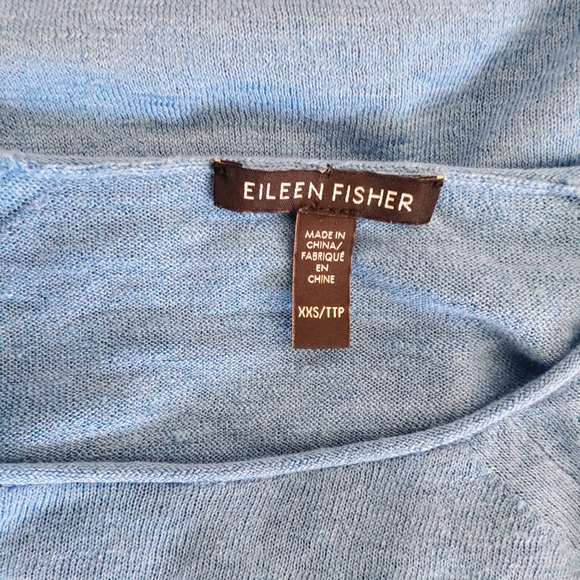 EILEEN FISHER Calypso Elbow Sleeve Pullover Top XXS Blue Organic Cotton Linen - Picture 5 of 6